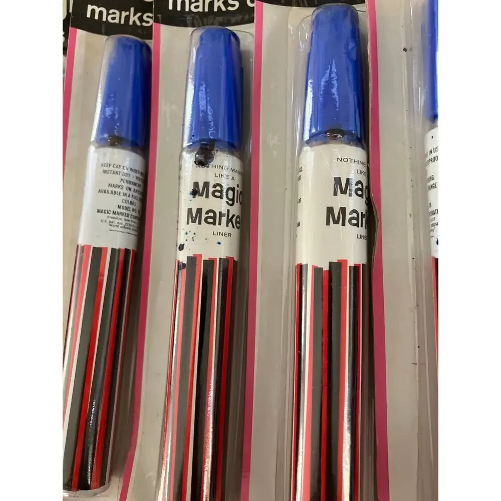 Lot 5 NEW Vintage MAGIC MARKER Large BLUE Ink Waterproof Permanent Ink PEN USA
